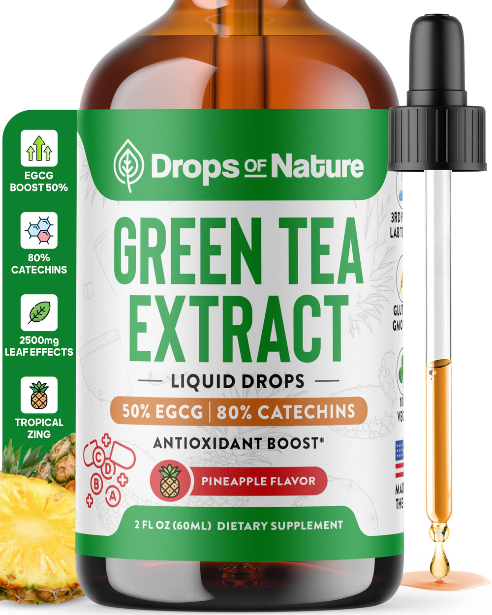 Green Tea Liquid Drops 2oz bottle – front view