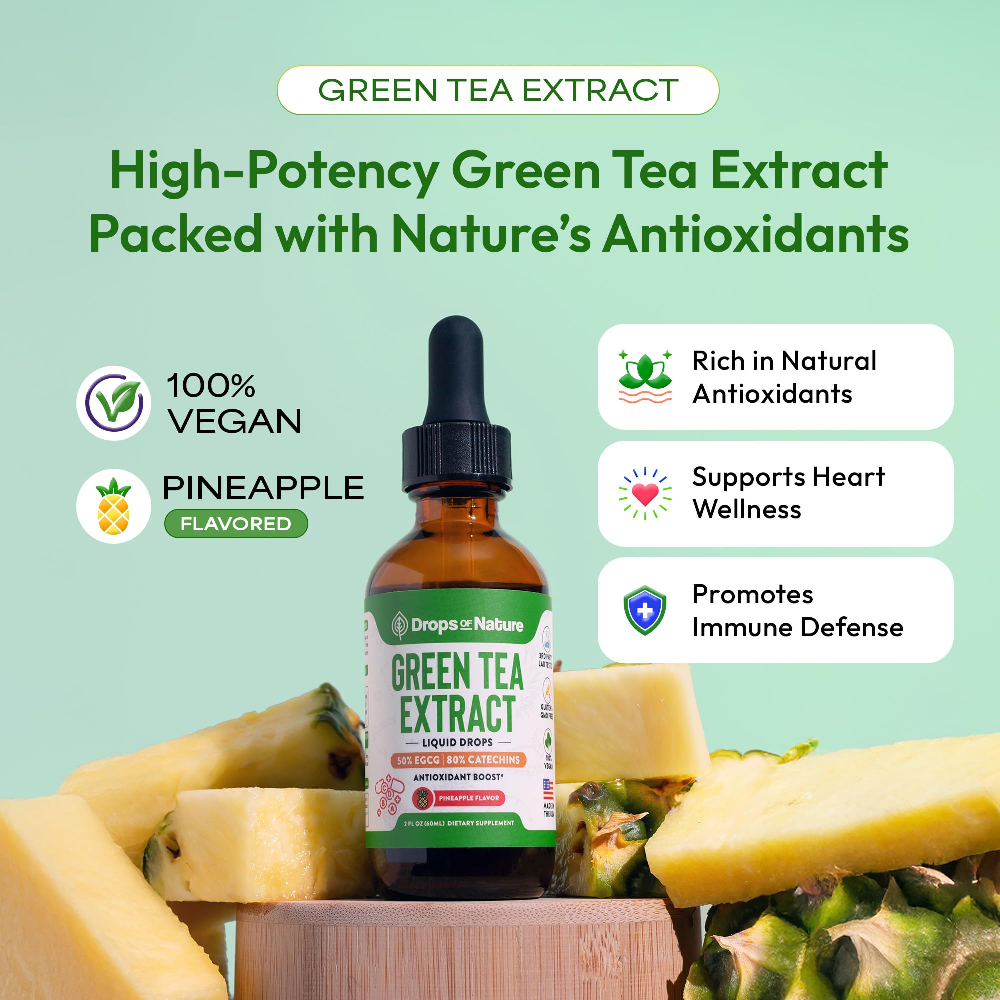Green Tea Liquid Drops 2oz bottle – side view