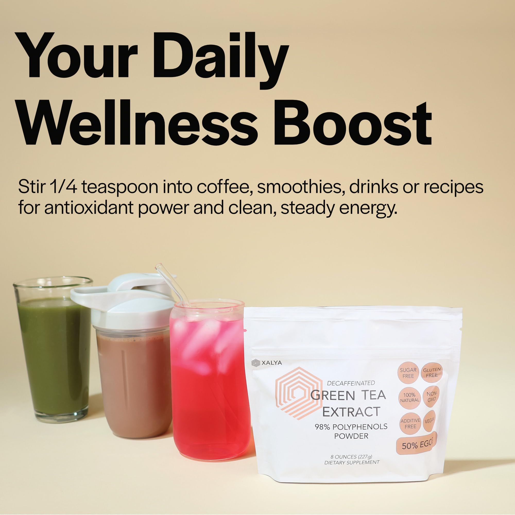 Green tea powder being mixed into coffee or smoothie