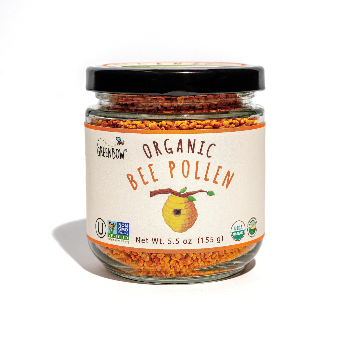 Front view of Greenbow Organic Bee Pollen jar (155g)