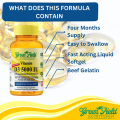 Unflavored Vitamin D3 softgels 125 mcg serving