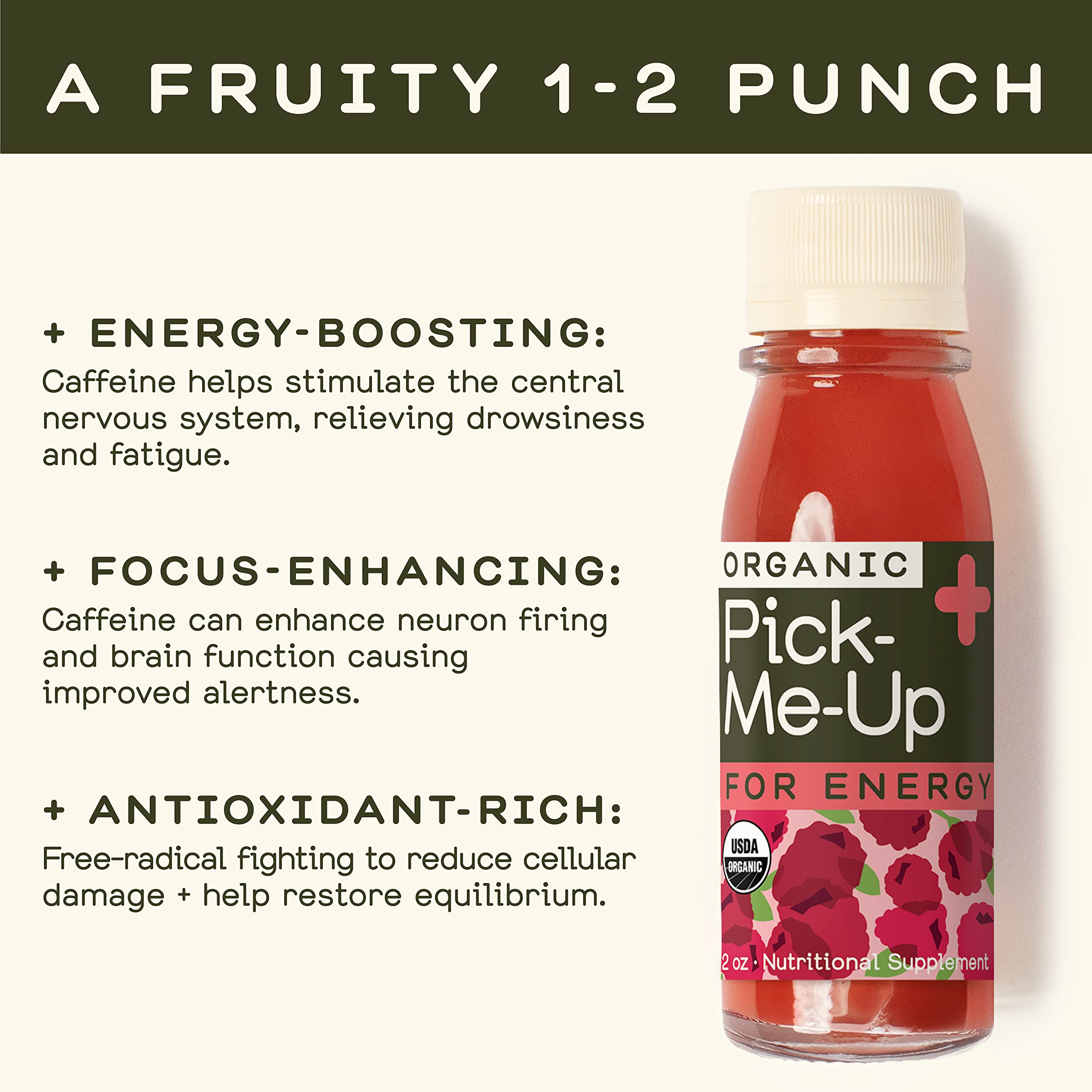 Ingredients list including organic apple, raspberry, fermented yerba mate, lime and green tea
