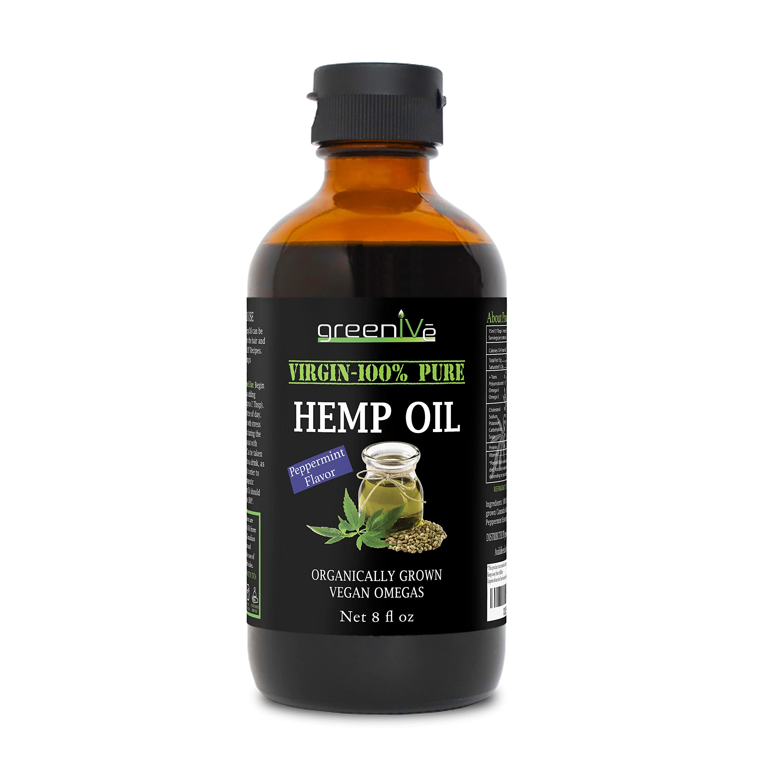 Close-up of GreenIVe Peppermint Hemp Oil 8oz label