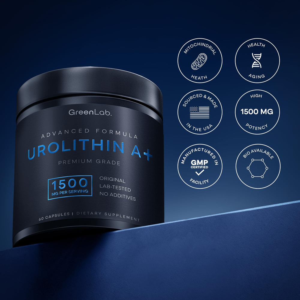 Supplement facts panel highlighting 1500 mg Urolithin A+