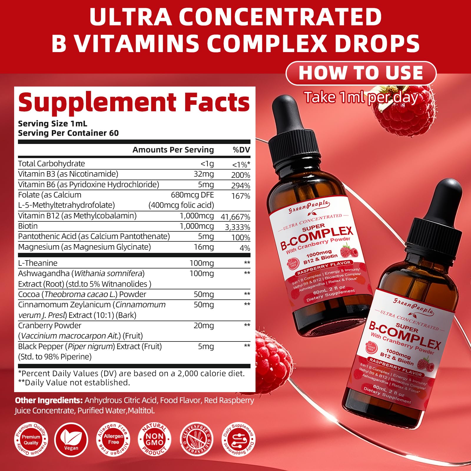 Graphic showing B3, B5, B6, B7, B9, B12 ingredients