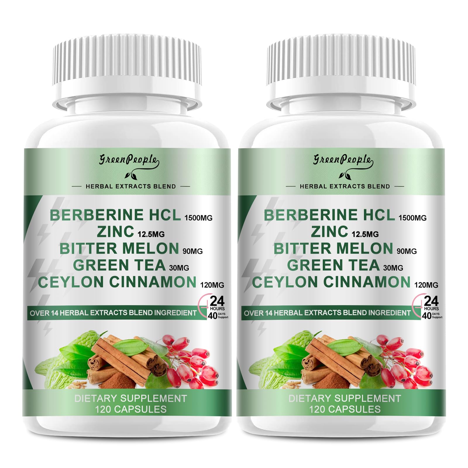 GREENPEOPLE Berberine 1500mg HCL with Ceylon Cinnamon bottle front