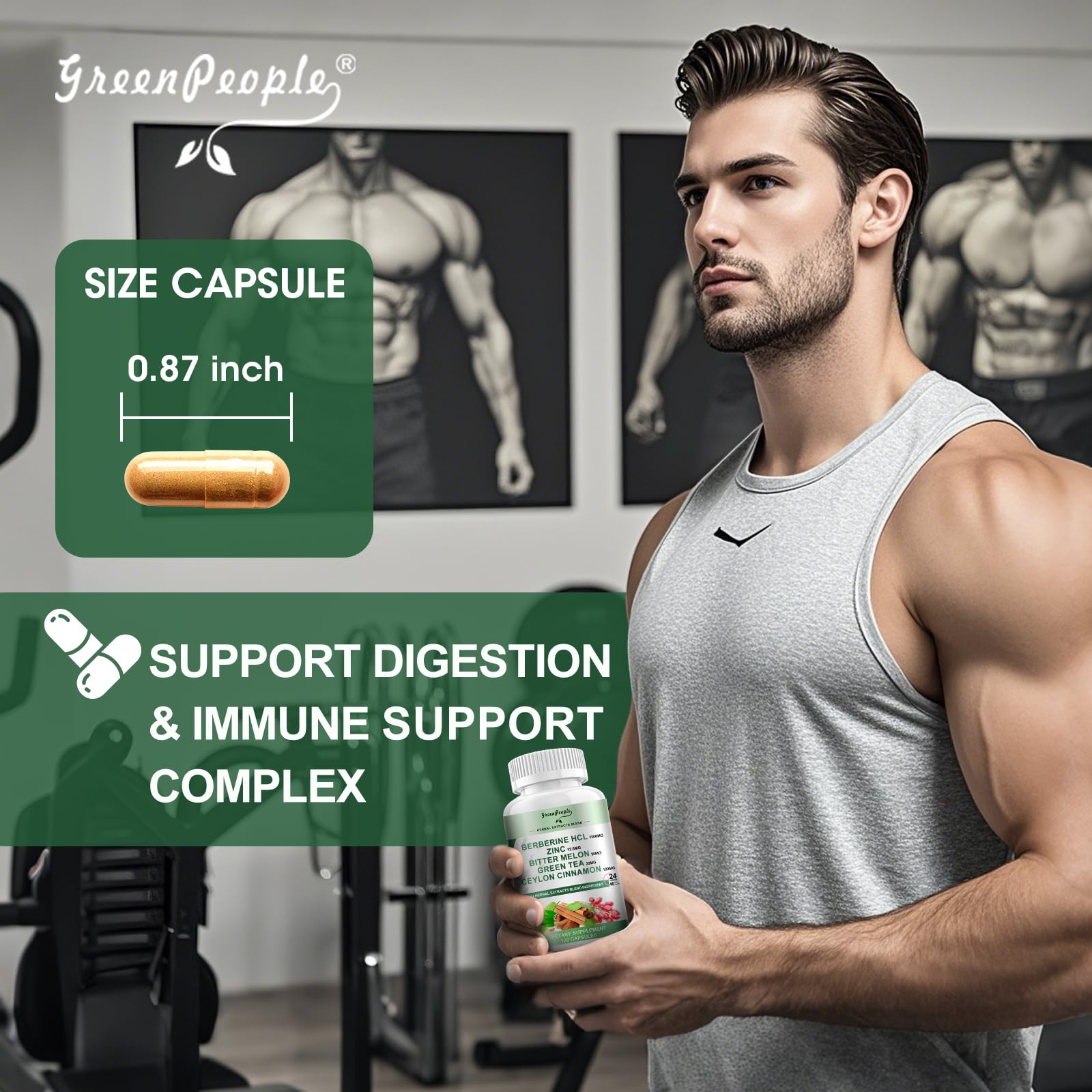 Back label with supplement facts of GREENPEOPLE Berberine