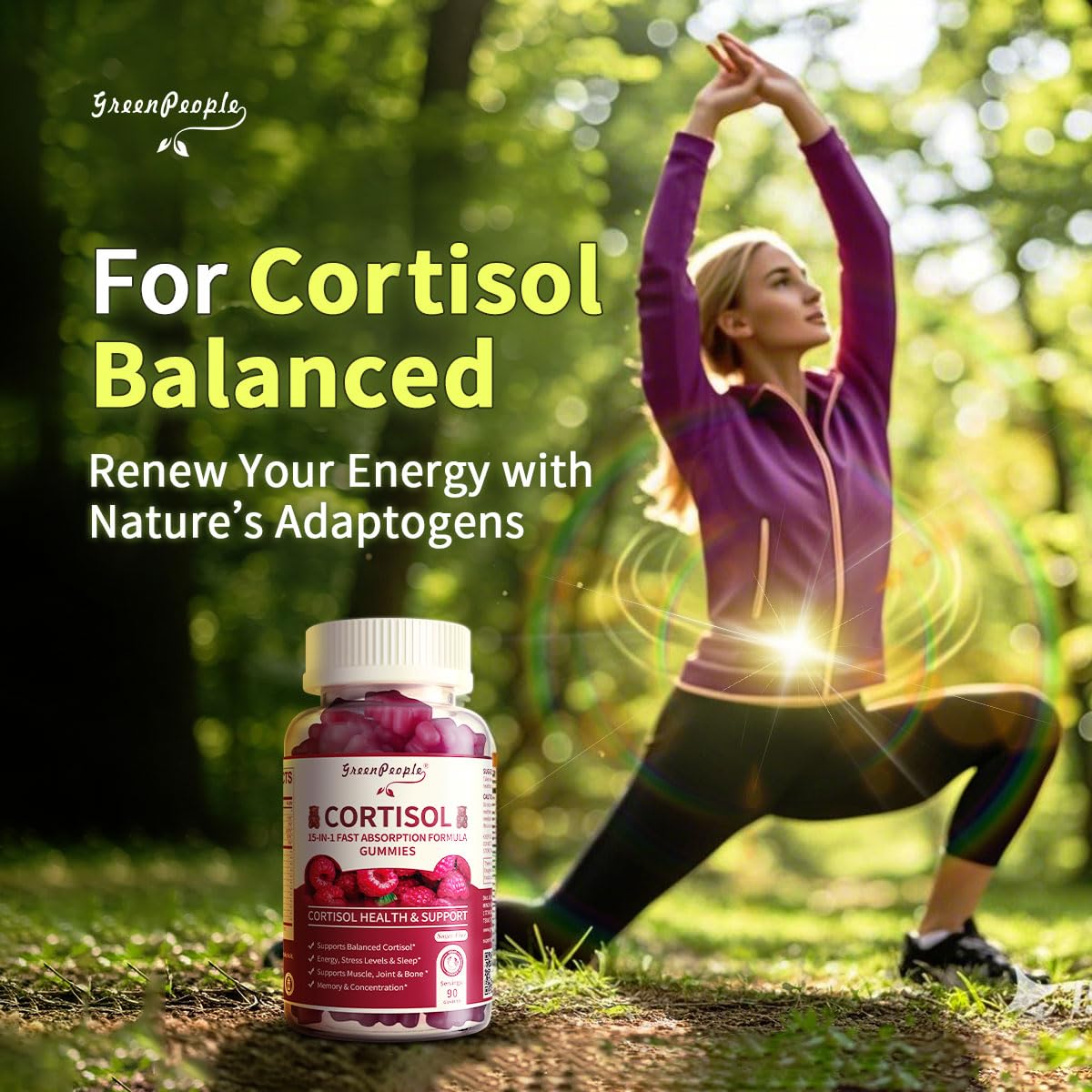 GreenPeople cortisol gummies laid out for viewing