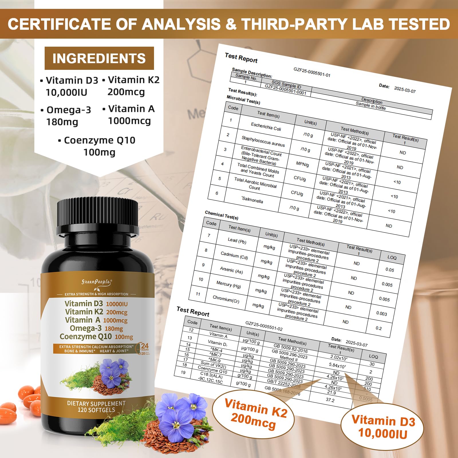 GREENPEOPLE D3 K2 Softgels with bottle