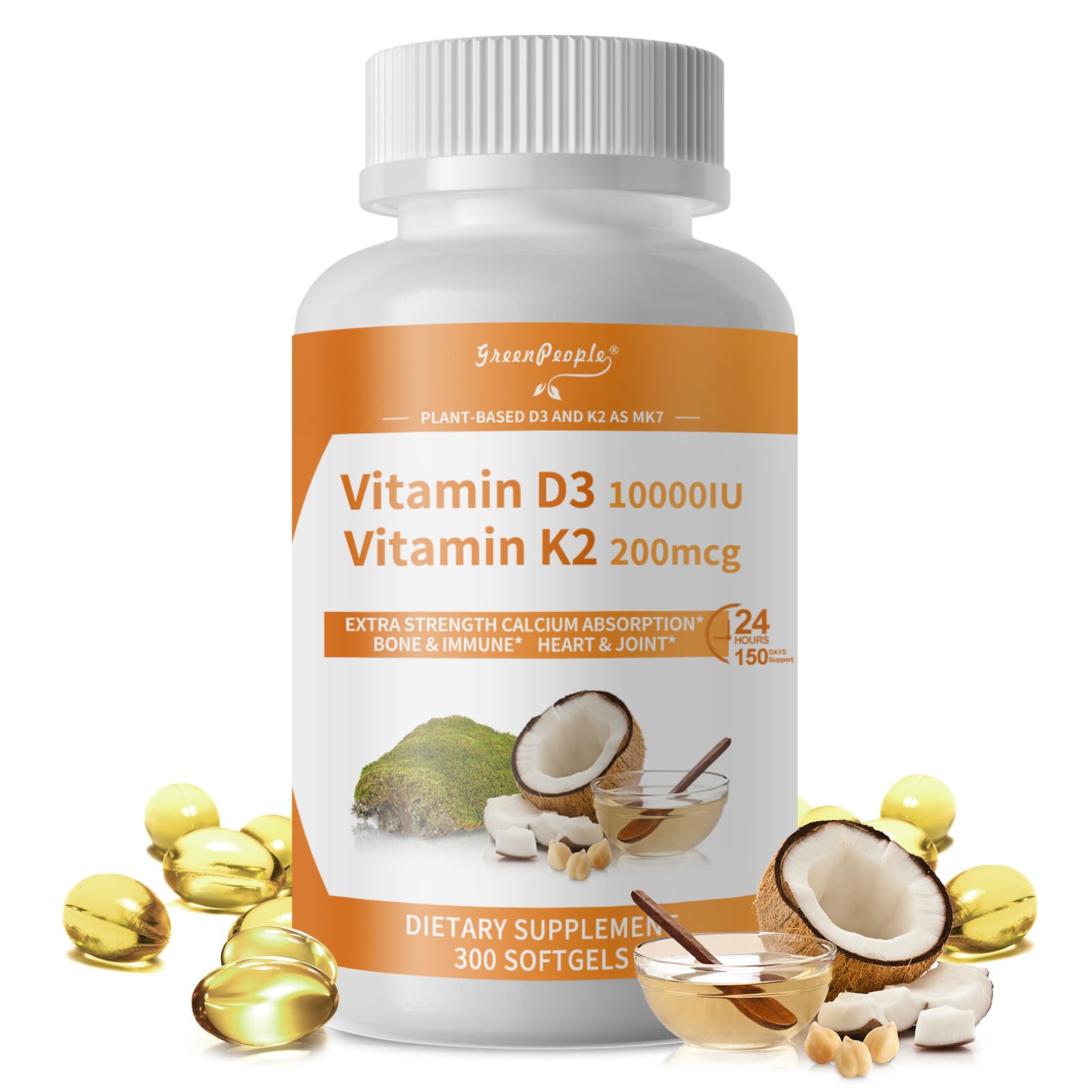 Bottle and label of GREENPEOPLE K2 D3 Vitamin Supplement