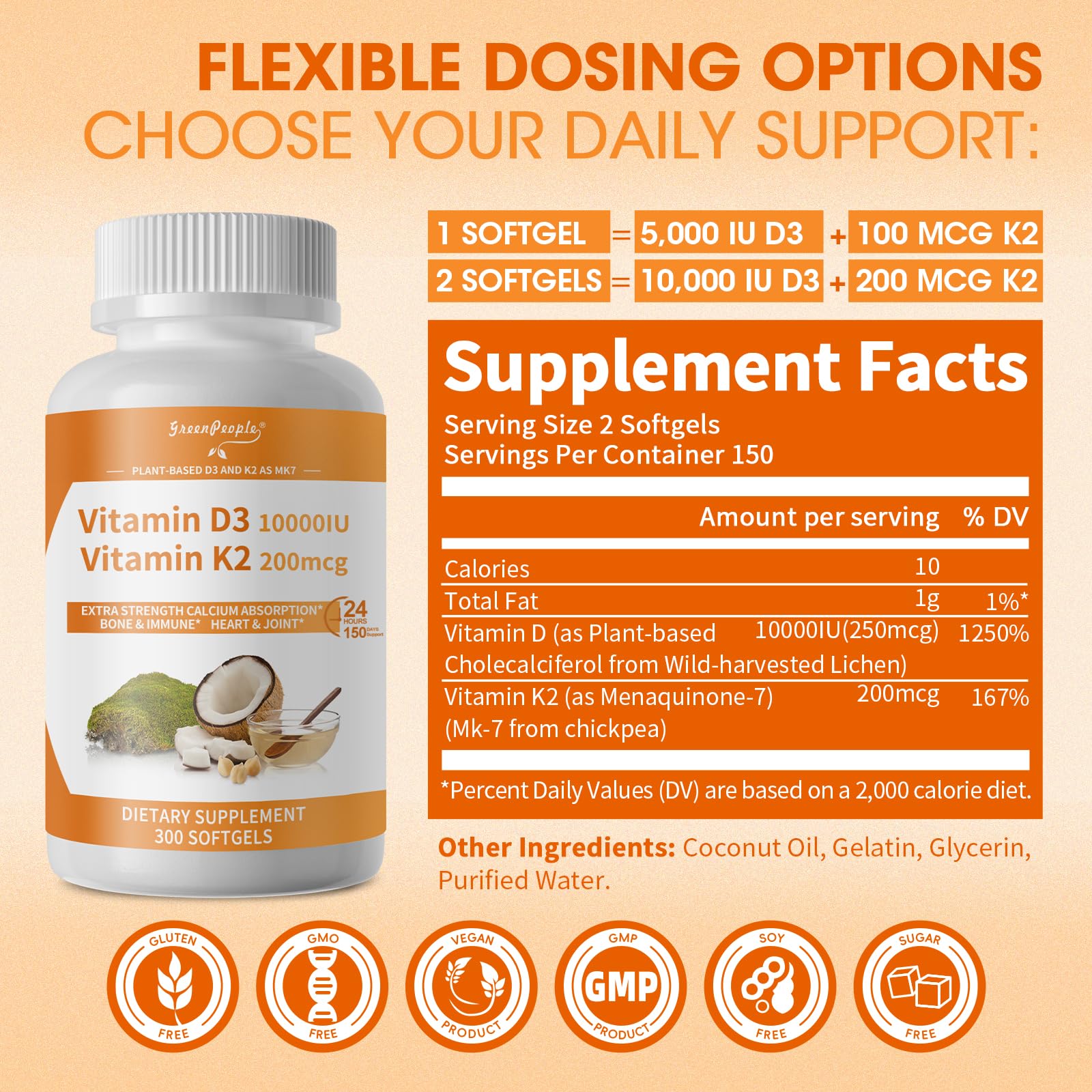 Close-up of vegan softgels showing D3 and K2 MK-7