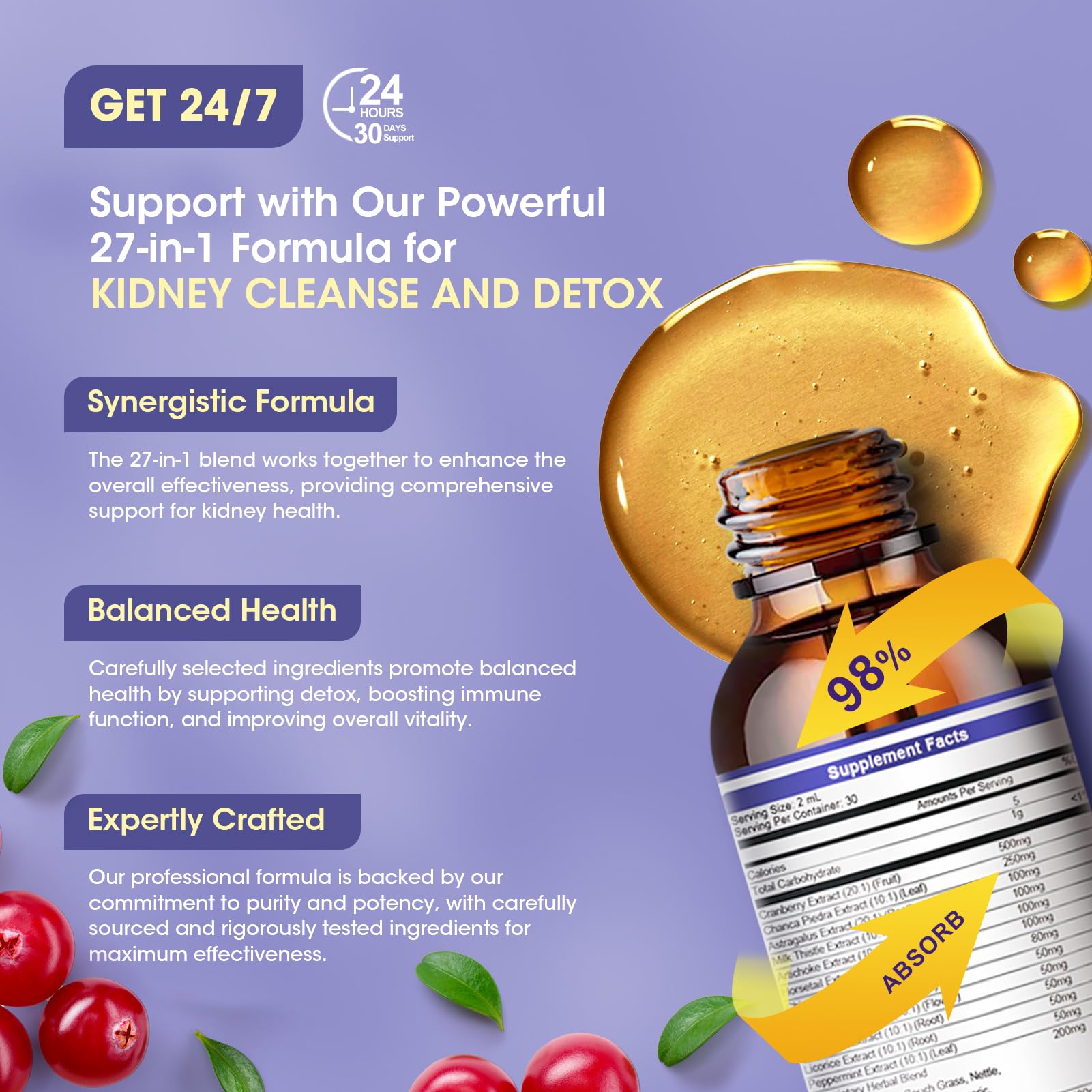 Close-up of cranberry extract 20:1 concentration