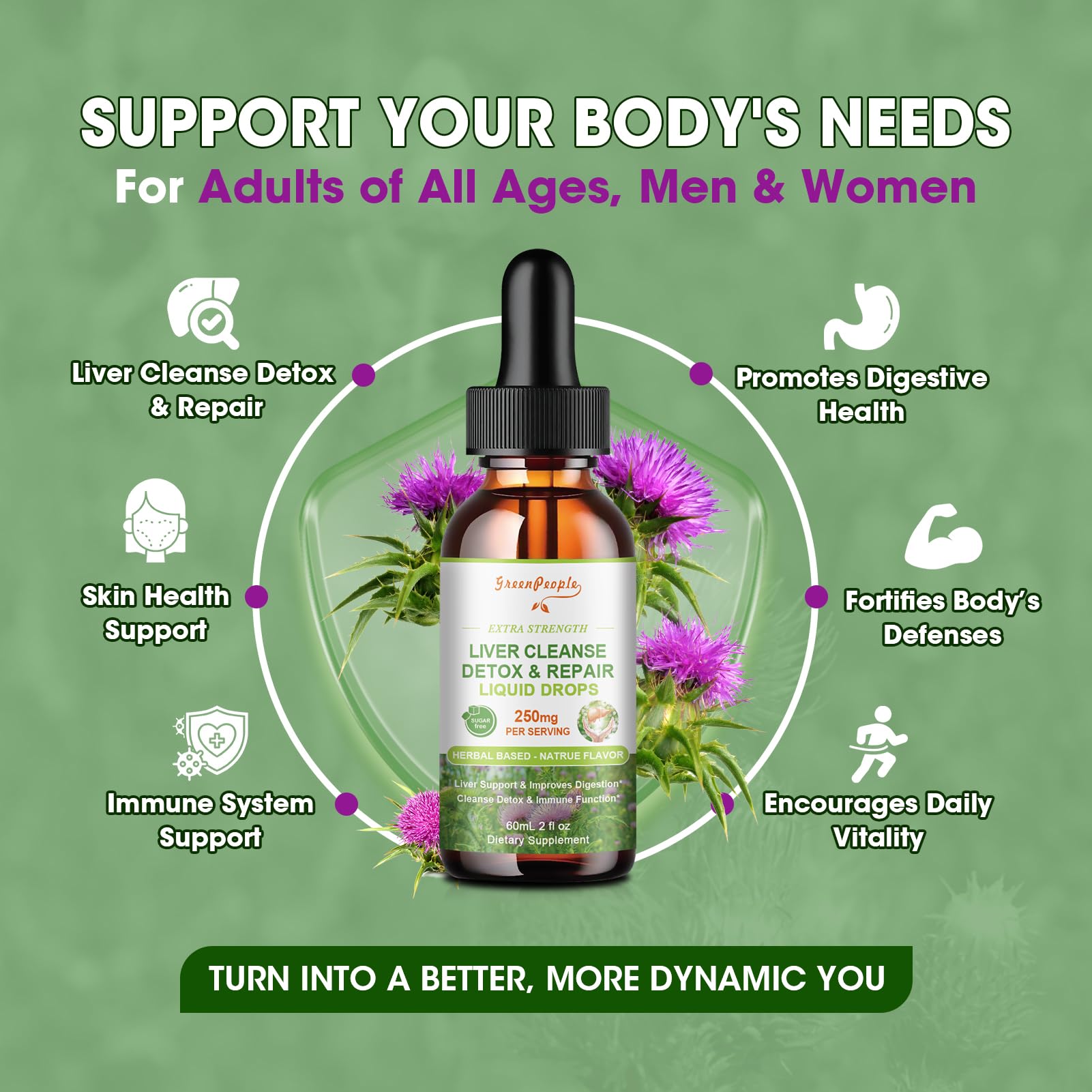 Dropper dispensing the liquid supplement