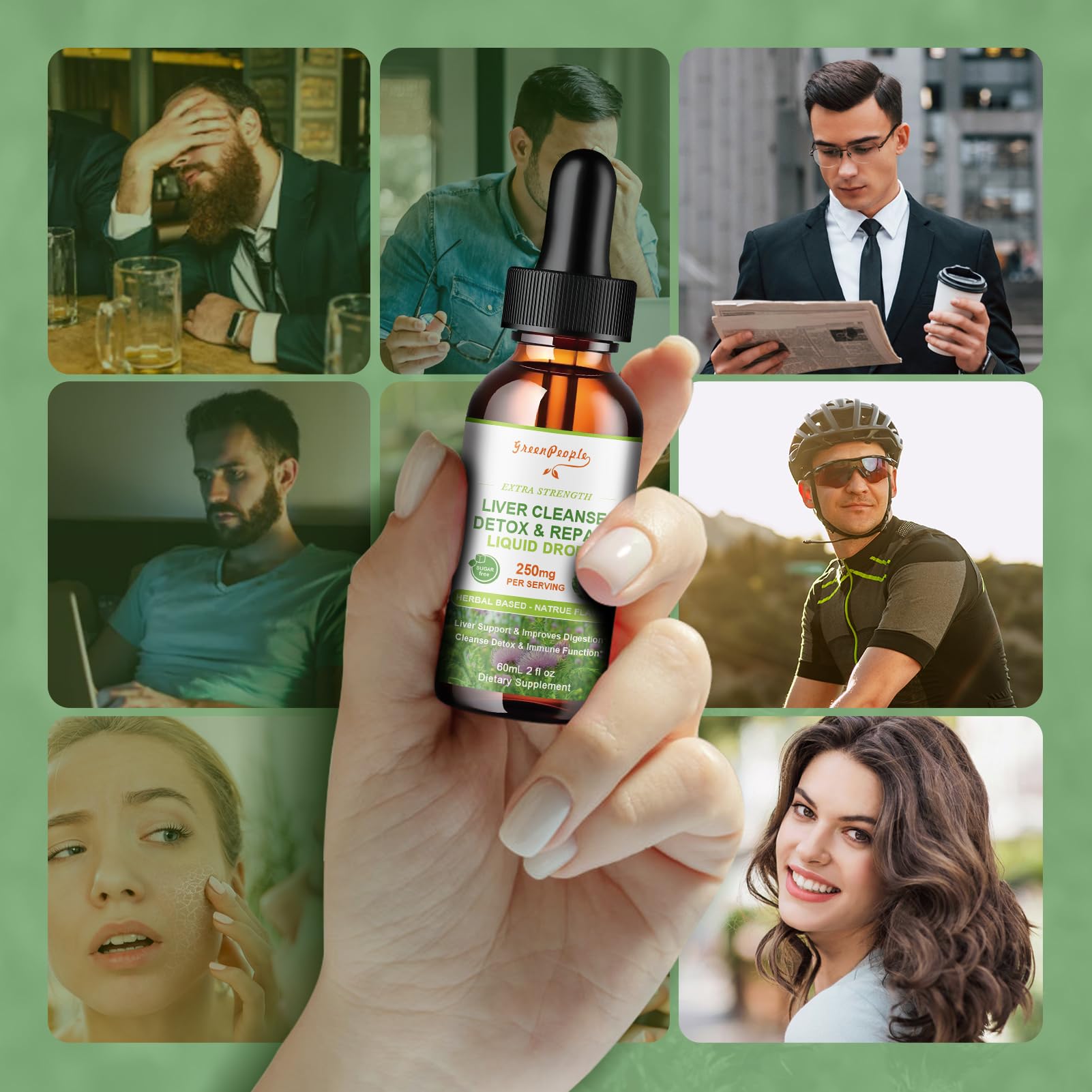 Close-up of clear herbal liquid in bottle with natural theme