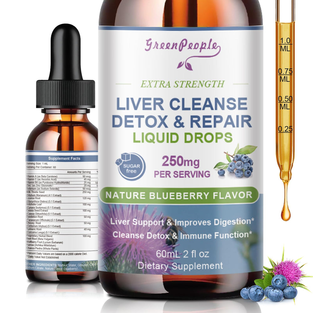 Front view of GREENPEOPLE Liver Cleanse Detox Drops 2 Pack Blueberry flavor