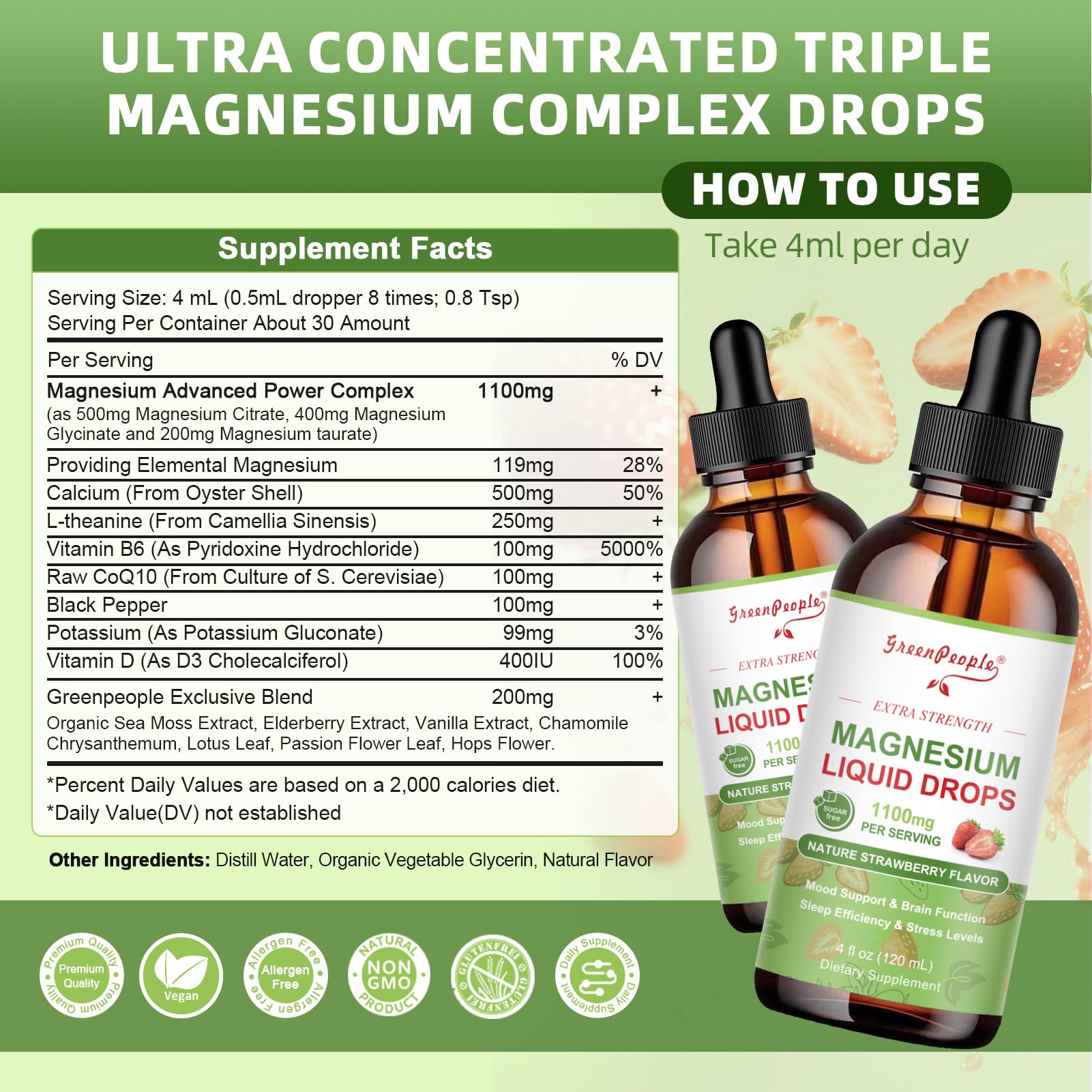 L-Theanine, hops, and chamomile in the formula for calm support