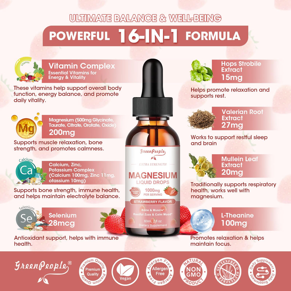 Two GREENPEOPLE Magnesium Glycinate Liquid Drops 2 oz bottles in a pack