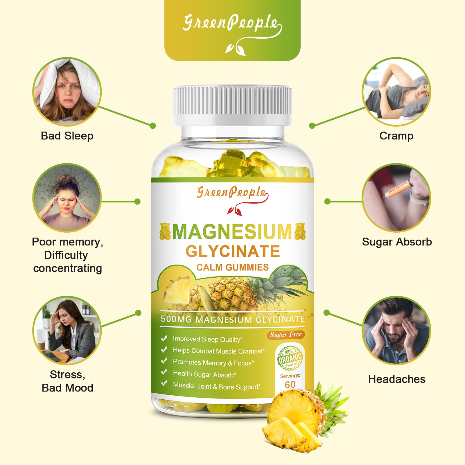 60-count bottle of GREENPEOPLE Magnesium Glycinate Gummies