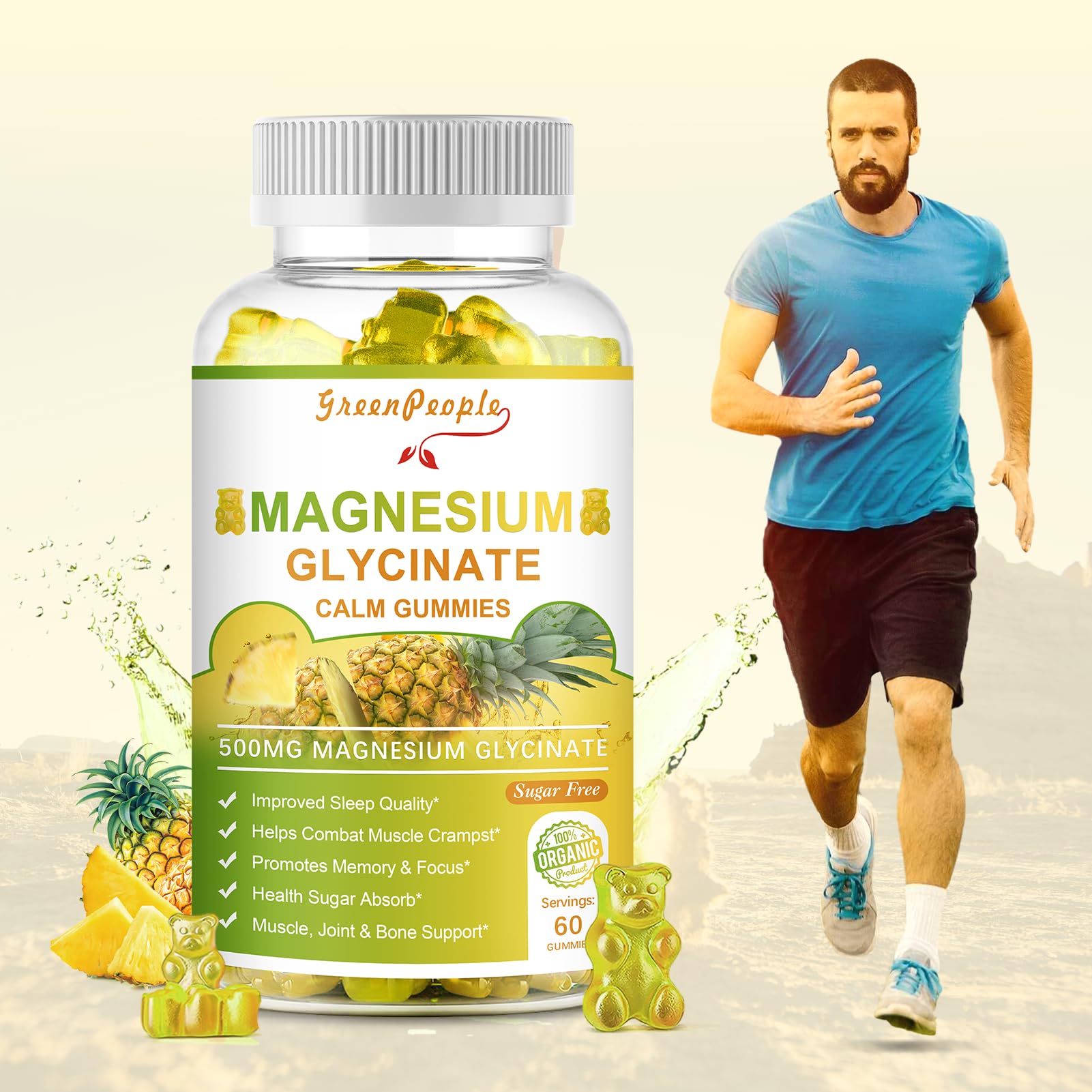 Pineapple-flavored GREENPEOPLE Magnesium Glycinate Gummies