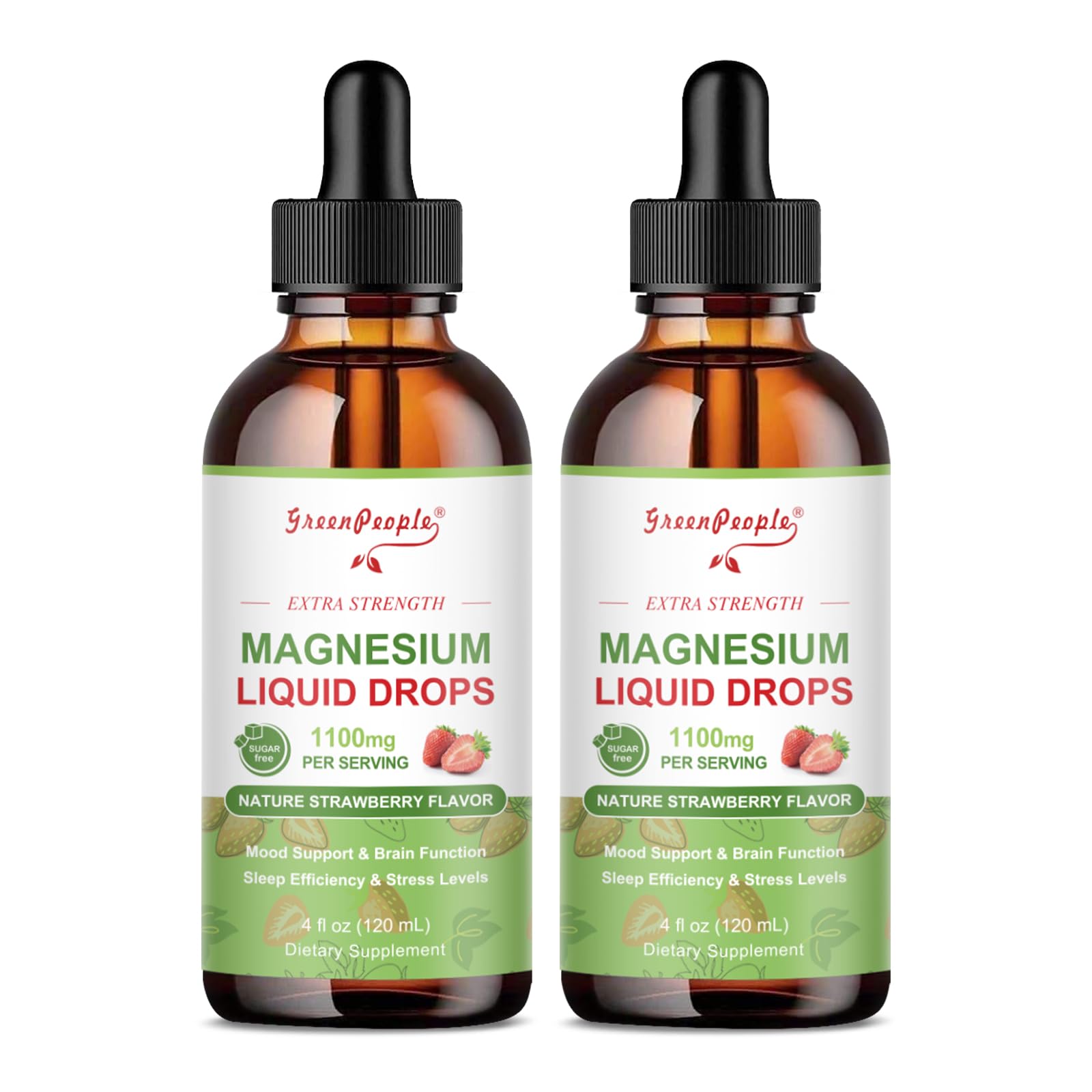 GreenPeople Magnesium Liquid Drops bottle set, 2-pack, strawberry flavor