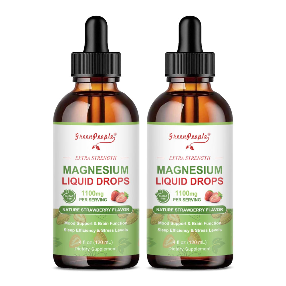 GreenPeople Magnesium Liquid Drops bottle set, 2-pack, strawberry flavor