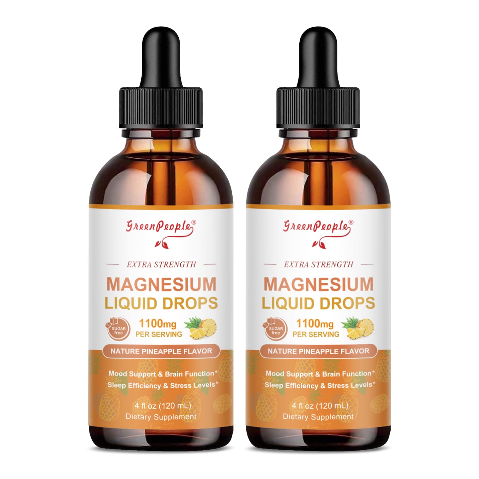 GreenPeople Magnesium Liquid Drops Pineapple flavor bottle front view