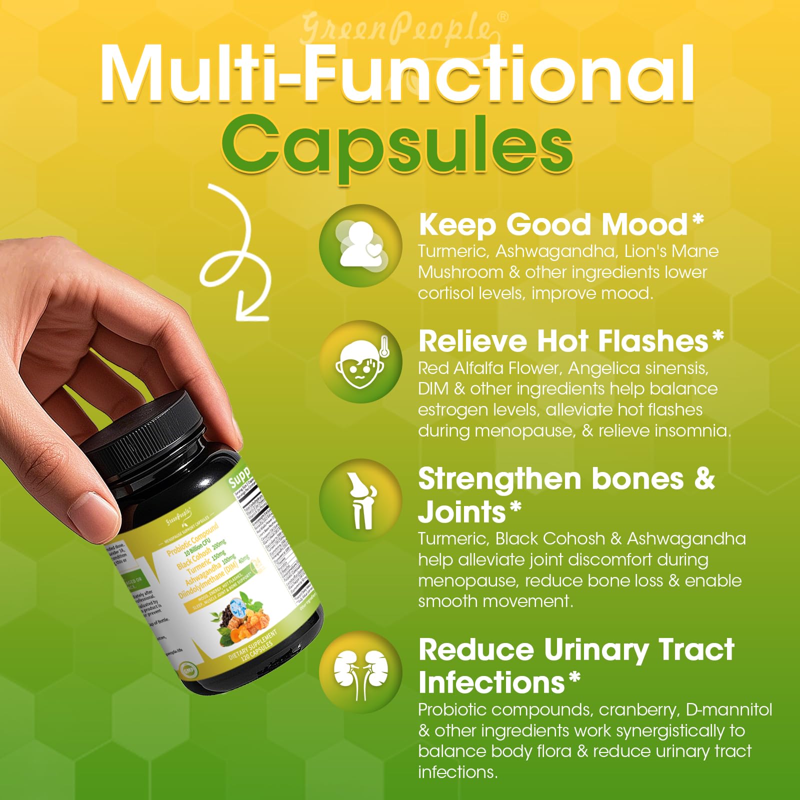 Label close-up highlighting Black Cohosh and Ashwagandha