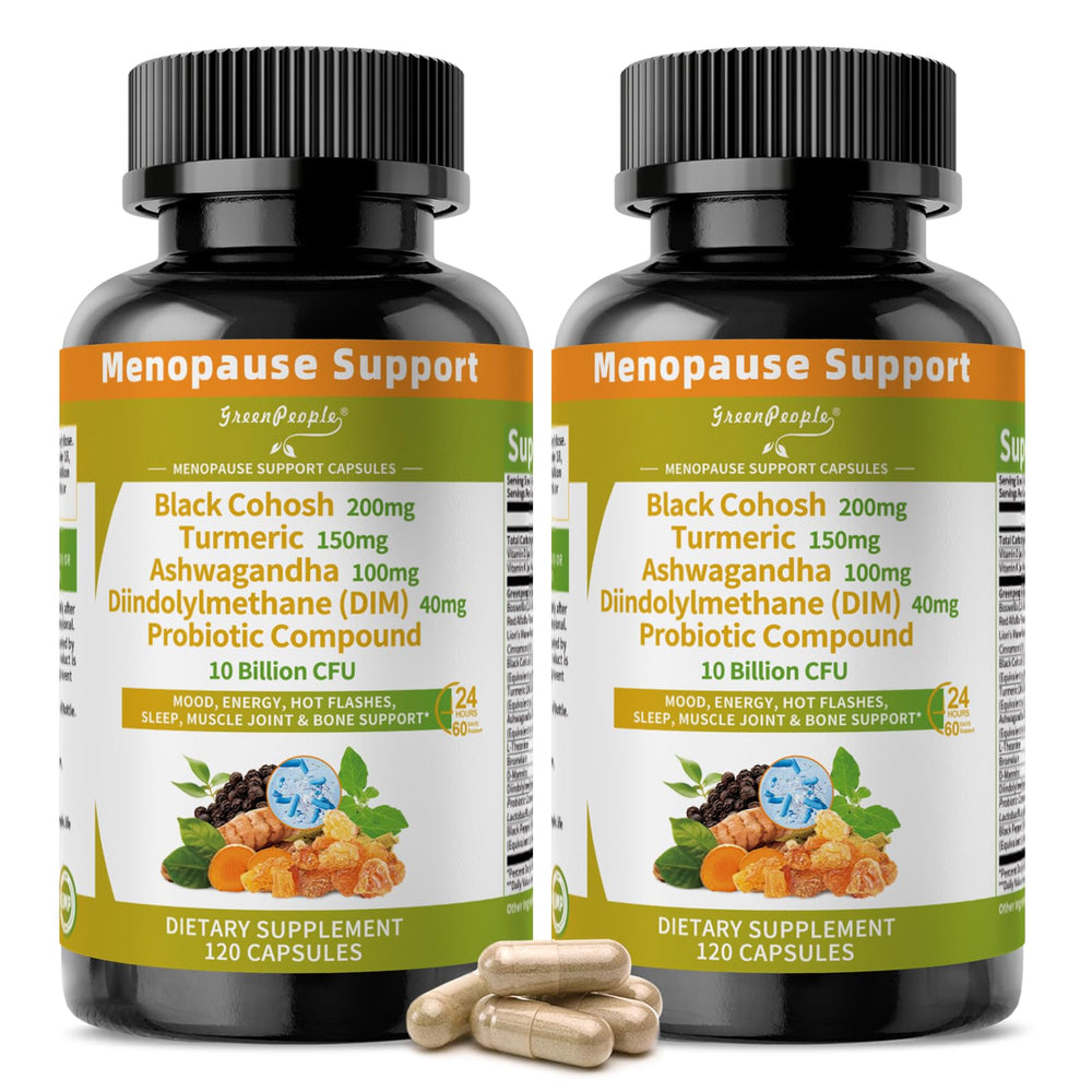 Front view of GREENPEOPLE Menopause Supplements bottle