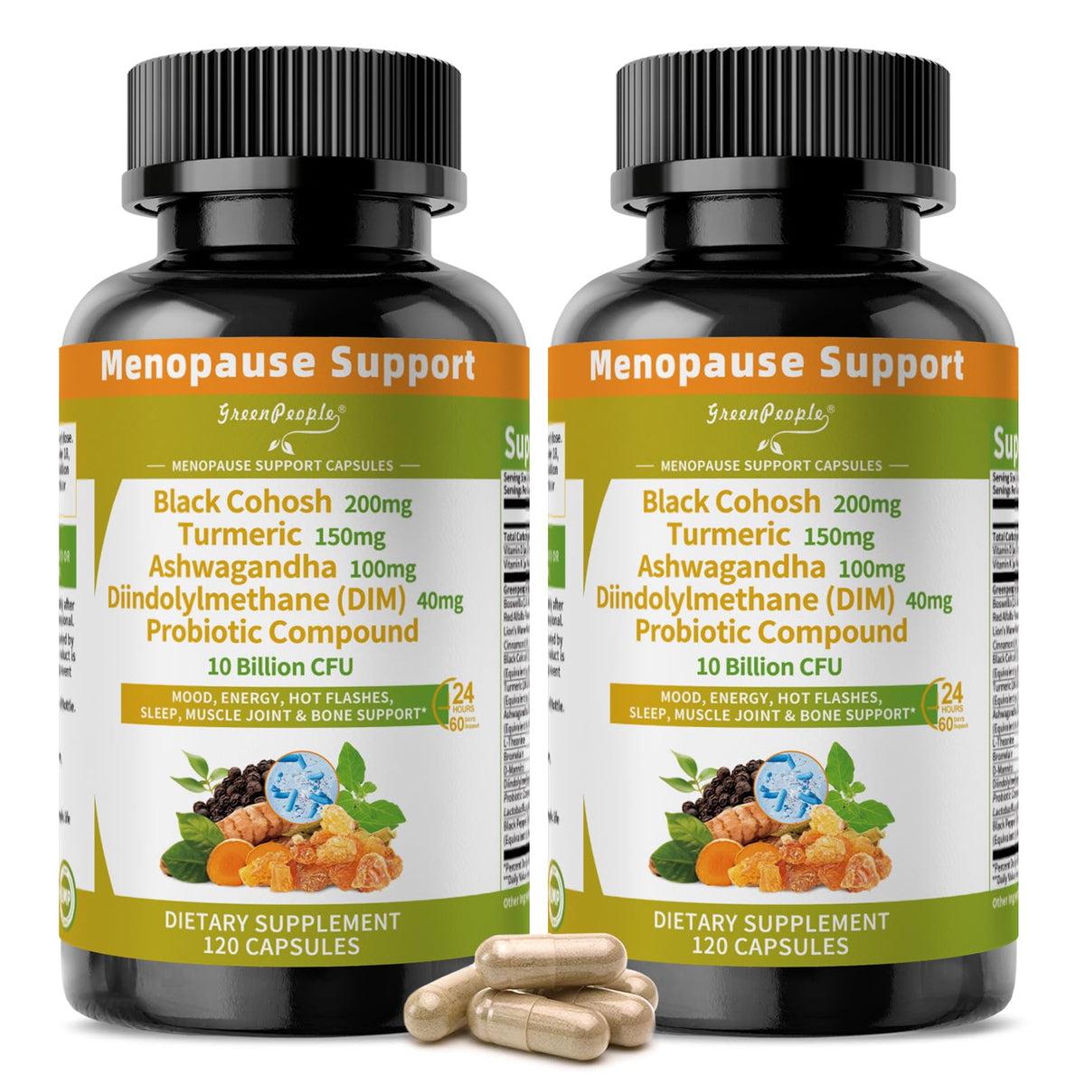 Front view of GREENPEOPLE Menopause Supplements bottle