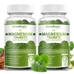 Front view of GREENPEOPLE Magnesium Taurate Gummies 2-pack bottle, Matcha flavor