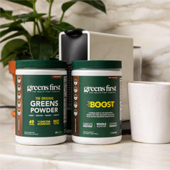 Greens First Boost front view chocolate flavor 12 oz package