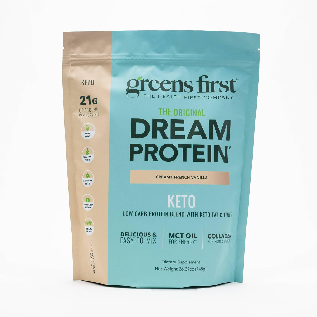 Greens First Dream Protein Powder Creamy French Vanilla 26.39 oz – front label