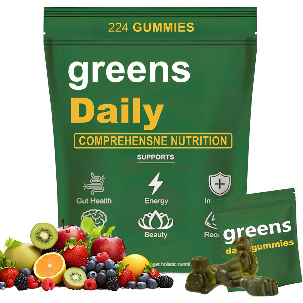 Front packaging view of Greens Gummies