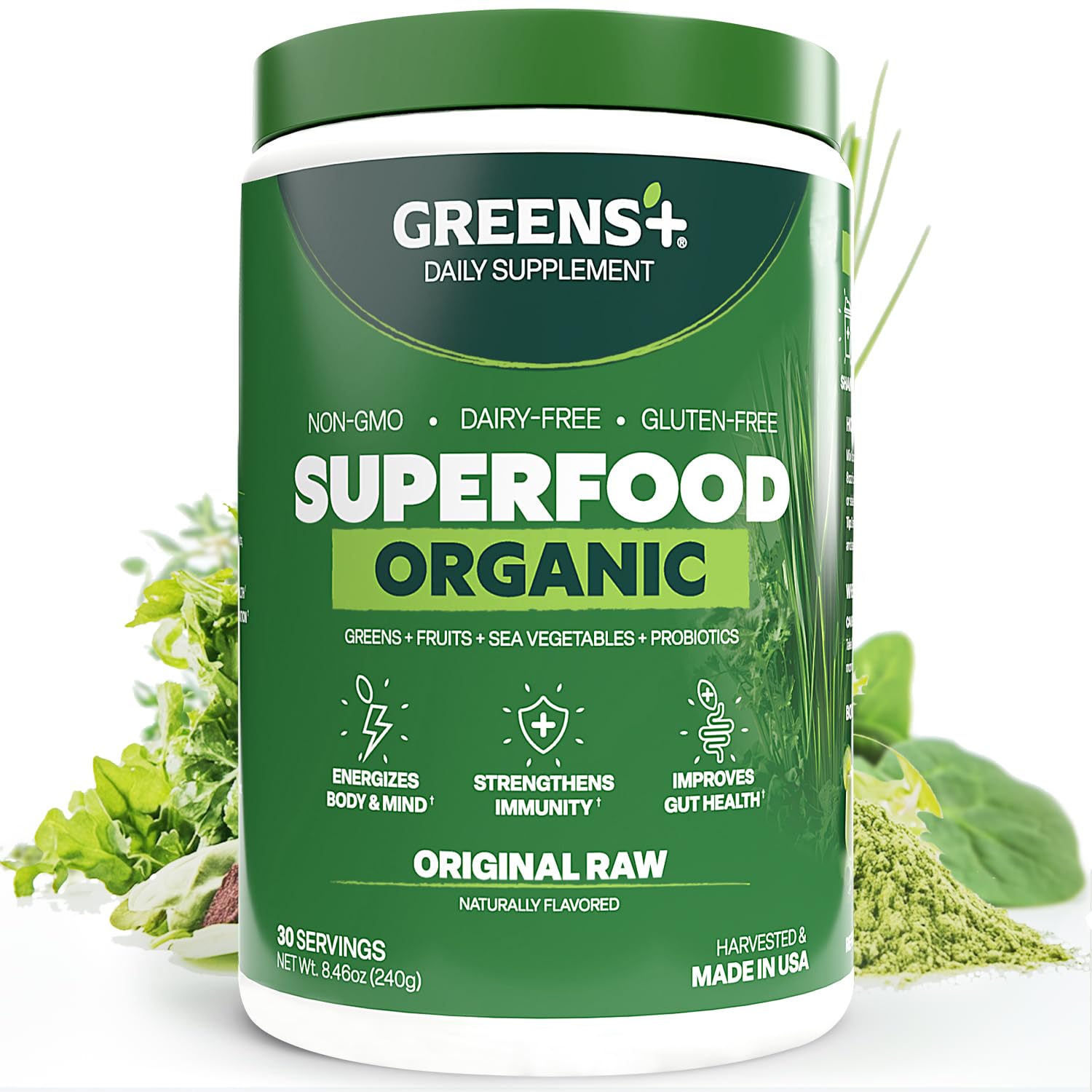 Greens+ Organic RAW Superfood Powder front packaging