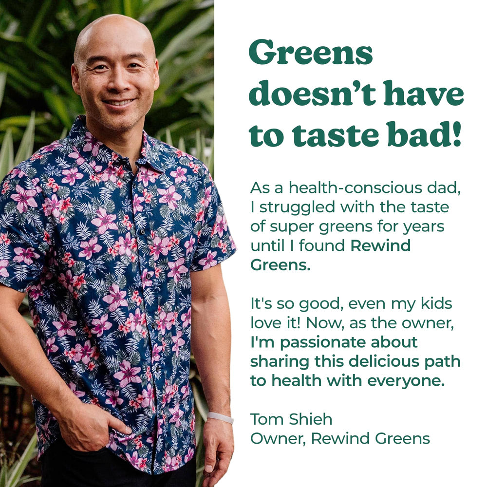 Bag showing 30 servings of essential greens powder
