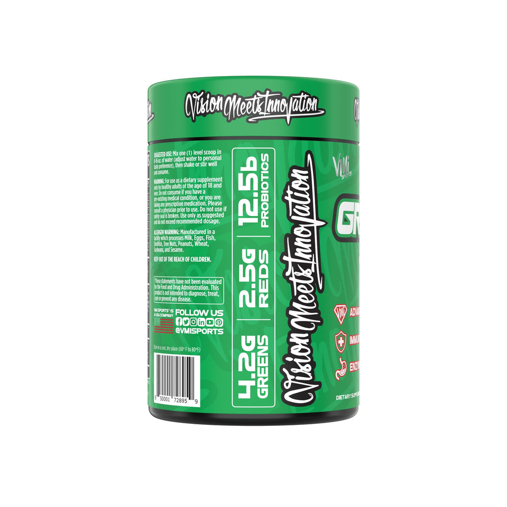 Greens + Reds ingredients: spirulina, spinach, wheatgrass, chlorella