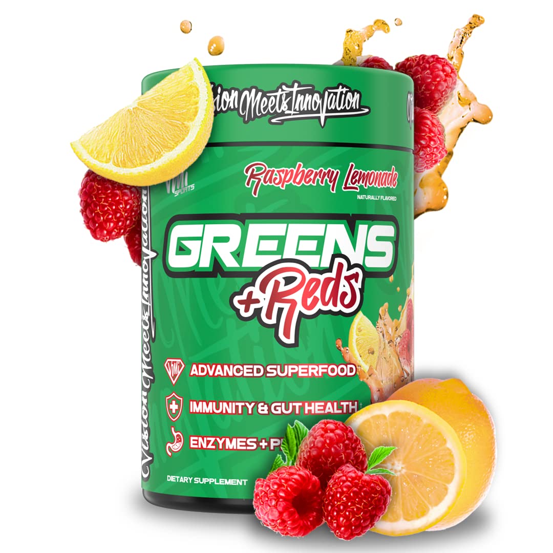 Greens + Reds Raspberry Lemonade powder bottle hero image