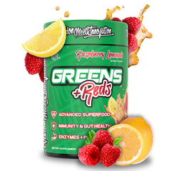 Greens + Reds Raspberry Lemonade powder bottle hero image