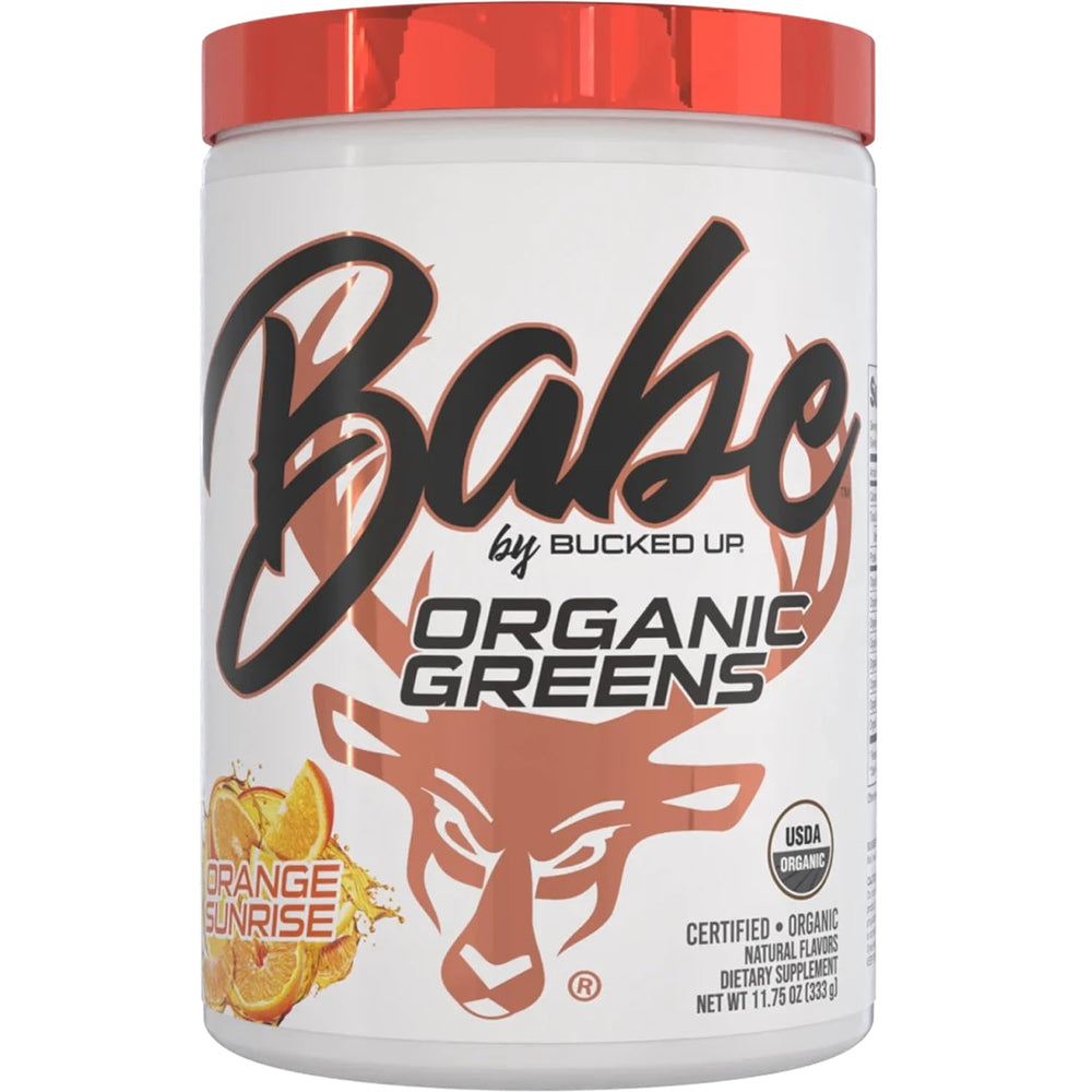 Greens Superfood Powder Orange Sunrise bottle with scoop