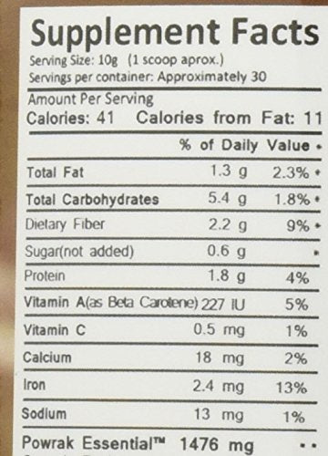 Ingredients and probiotics label on Greens World 8000