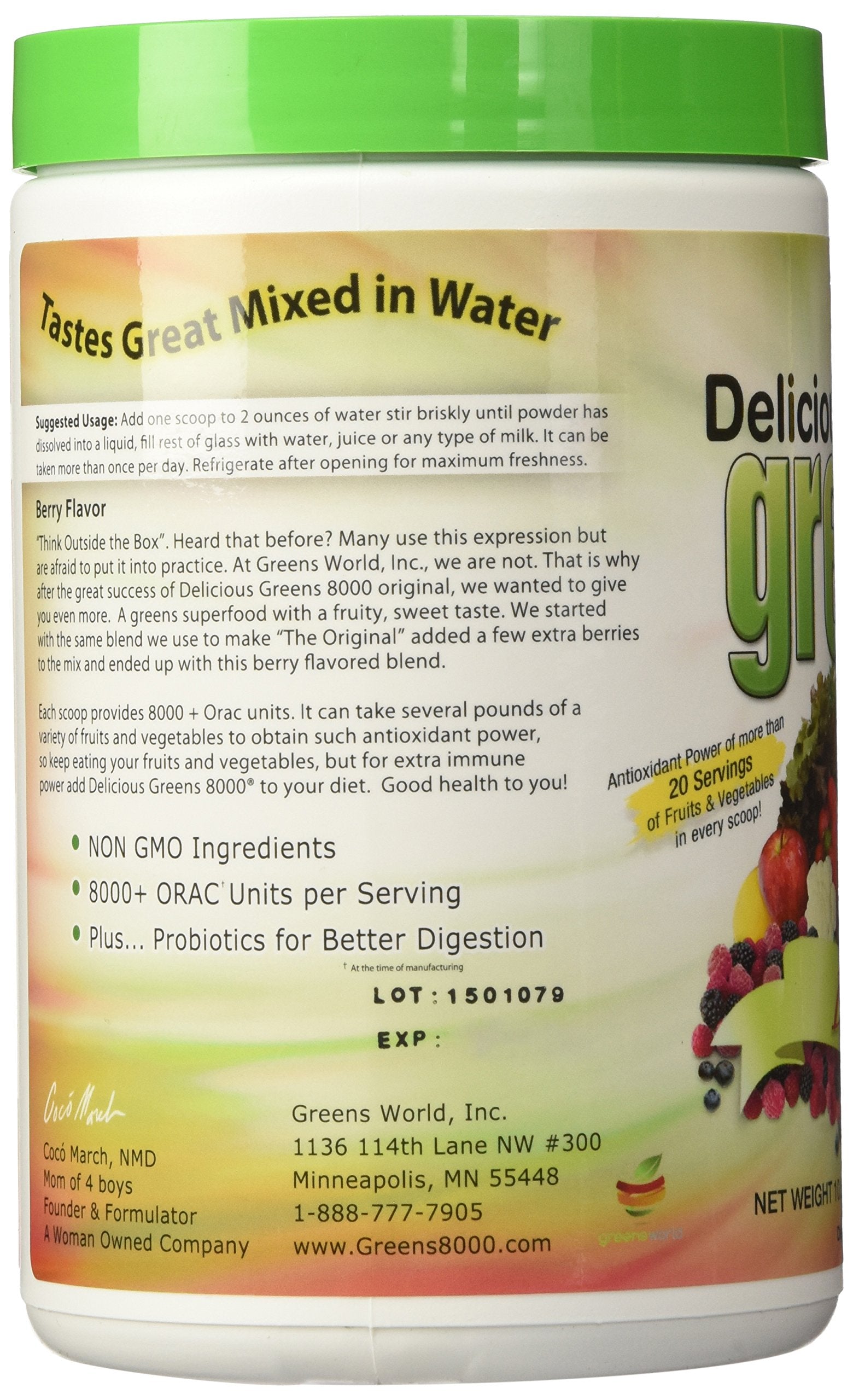 Greens World 8000 Berry ingredients and minerals graphic