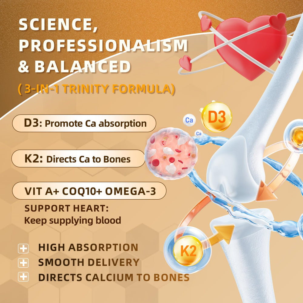 Nutritional information on label highlights D3, K2, CoQ10
