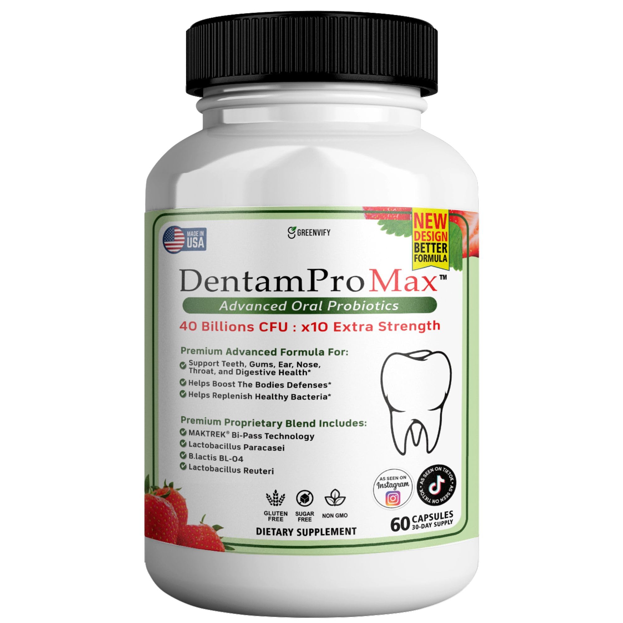 GreenVify DentamPro Max bottle and capsules on white background