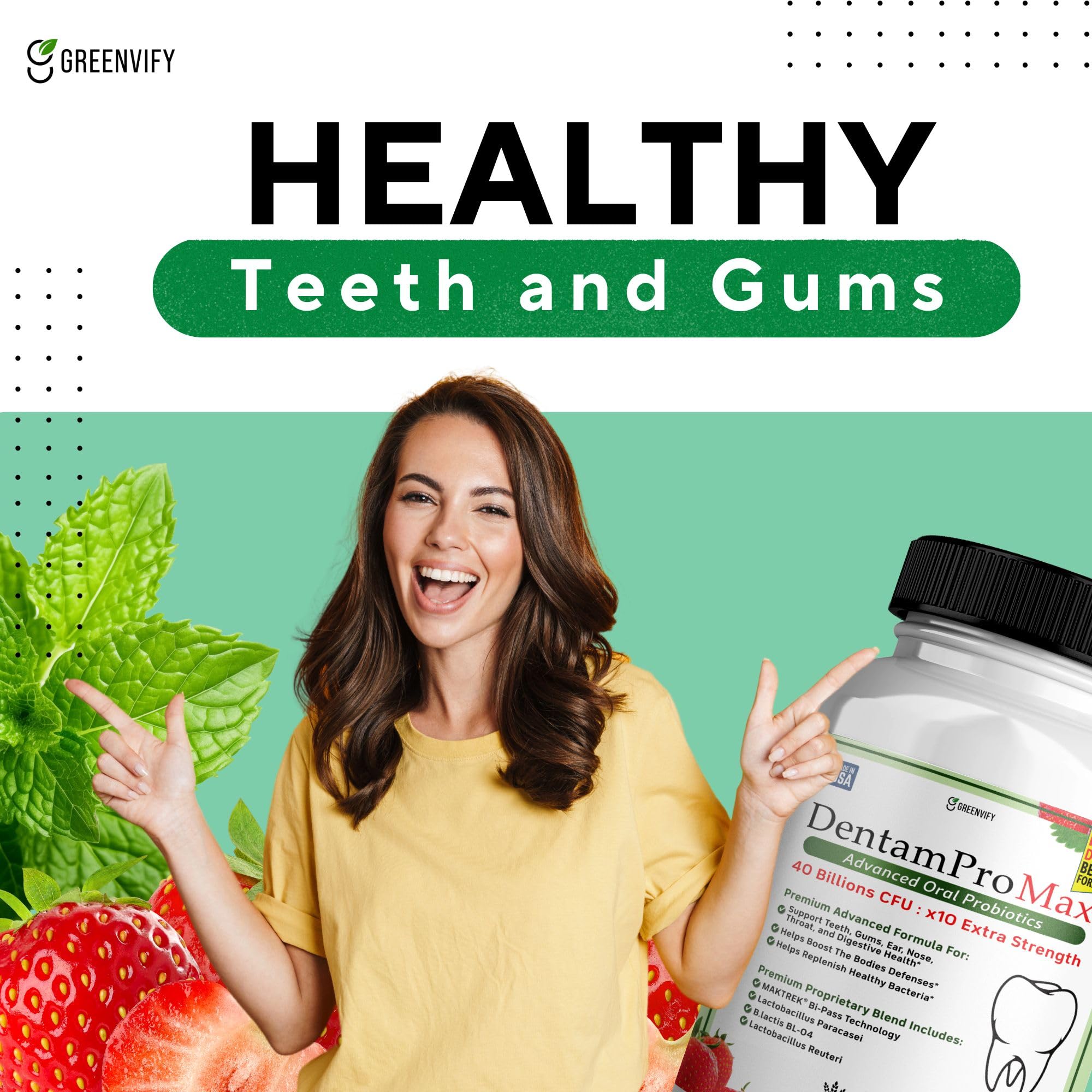 Gums and teeth health concept with DentamPro Max label