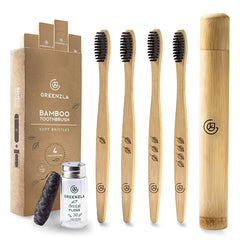 Greenzla bamboo toothbrushes 4-pack with travel case - front view