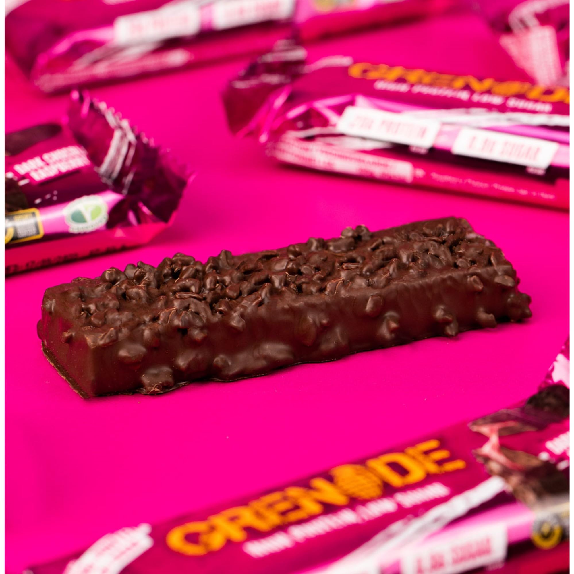 Grenade high-protein bar broken to reveal rich textures.