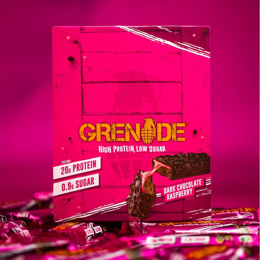 Grenade high-protein bar box highlighting 12-bar box for convenience.