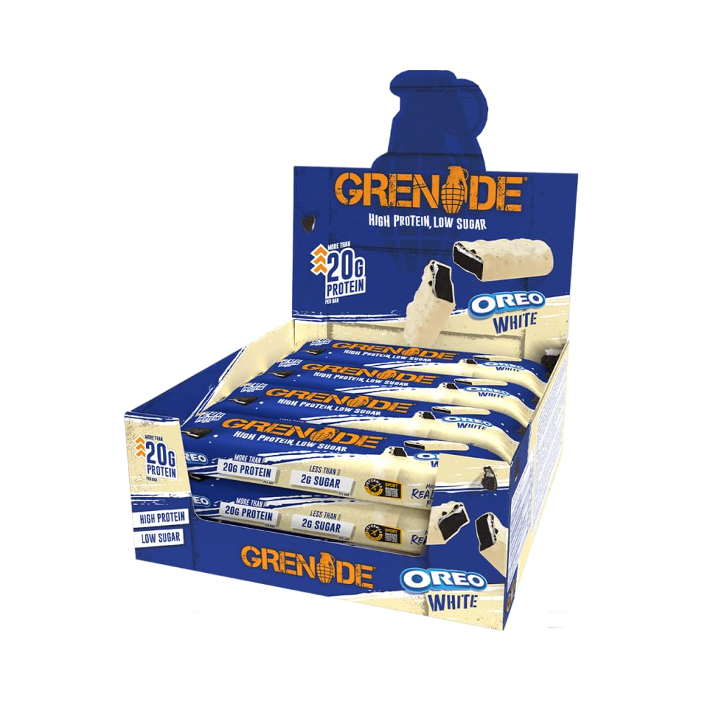 Grenade Oreo White High Protein Bar - front view with Oreo pieces