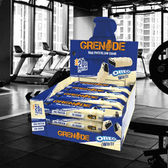 Grenade Oreo White High Protein Bar - angled view showing texture