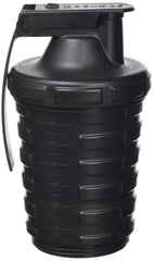 Grenade Shaker Bottle front view showcases sleek black design for gym and on-the-go use.